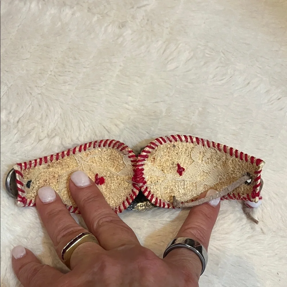 Baseball leather Silver and Cream Cuff Bracelet - Picture 3 of 6